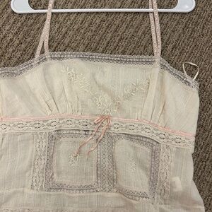 Zara linen lace bow tank top